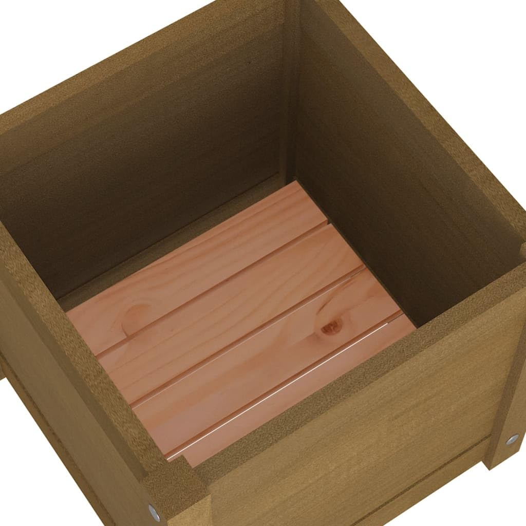 ZXQVLMRS Square Garden Planter Box, 15.7 Inch Solid Pinewood Flower Pot for Outdoor Patio, Backyard, Deck, and Indoor Home Decor, Honey Brown Stained Finish