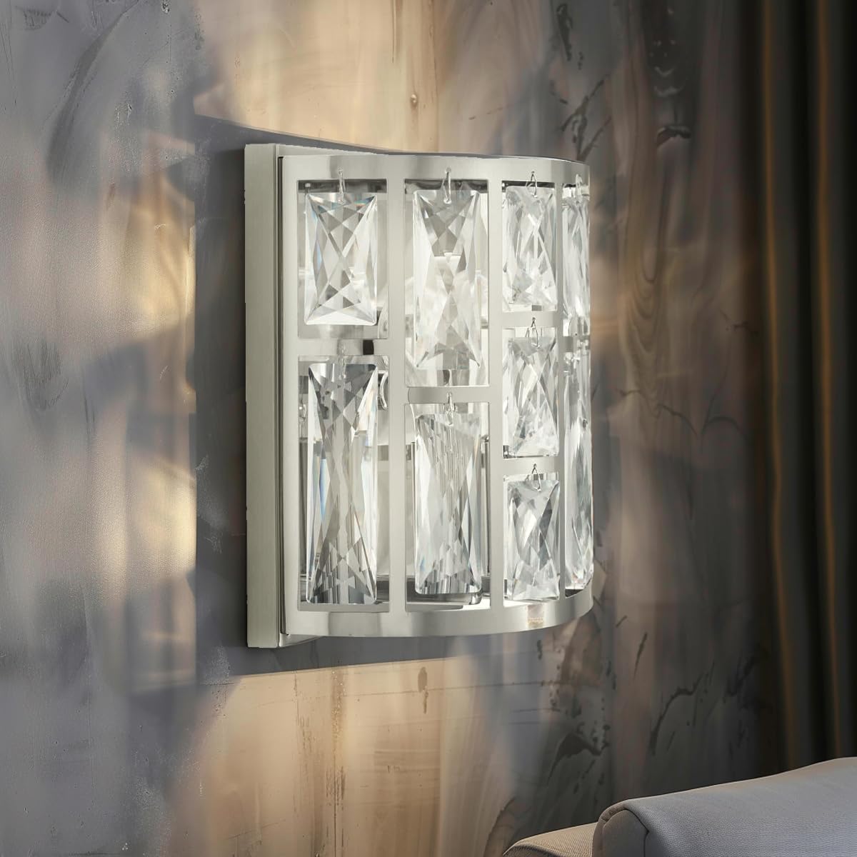 LYTIO Crystal Lamp,1-Light Chrome Indoor Wall Sconce Dimmable 60V Glamourous Style Handmade, B10 Bulb