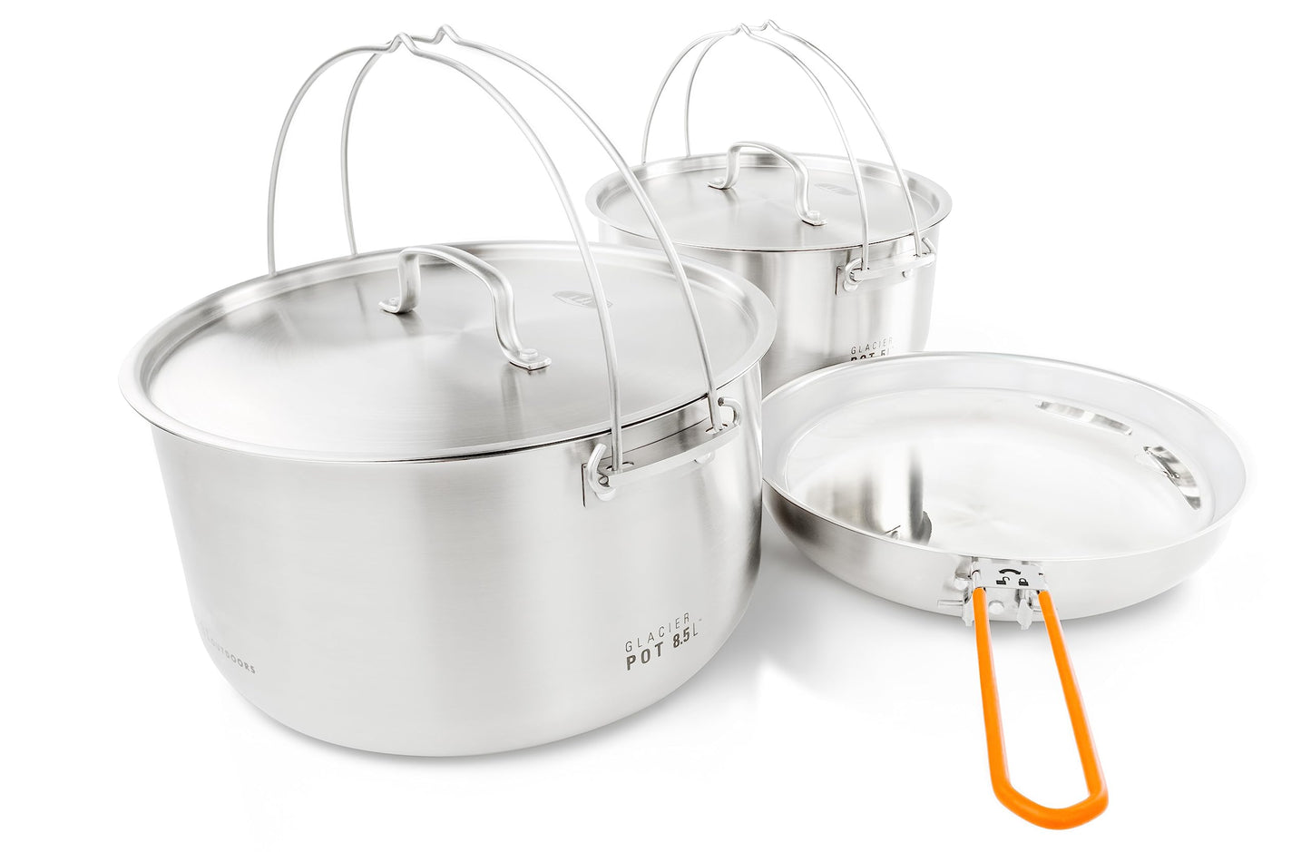 GSI Outdoors Glacier Stainless Troop Cookset, Compact Pan & Pot Camping Set, for Travel and Outdoors (8-10 People)