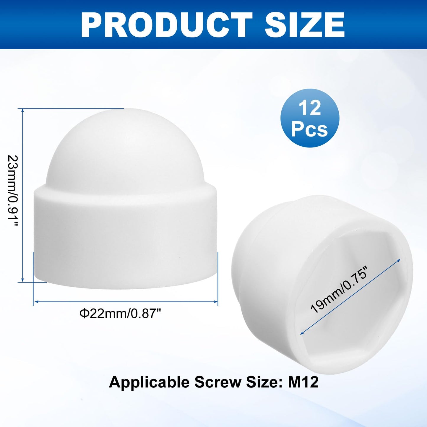 uxcell 12Pcs Hex Nut Cover, M12x19x23mm Plastic Dome Nut Protection Cap Hex Screws Bolt Covers for Indoor Outdoor Furniture Automotive Bolts Decoration, White