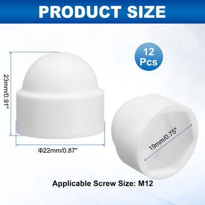 uxcell 12Pcs Hex Nut Cover, M12x19x23mm Plastic Dome Nut Protection Cap Hex Screws Bolt Covers for Indoor Outdoor Furniture Automotive Bolts Decoration, White