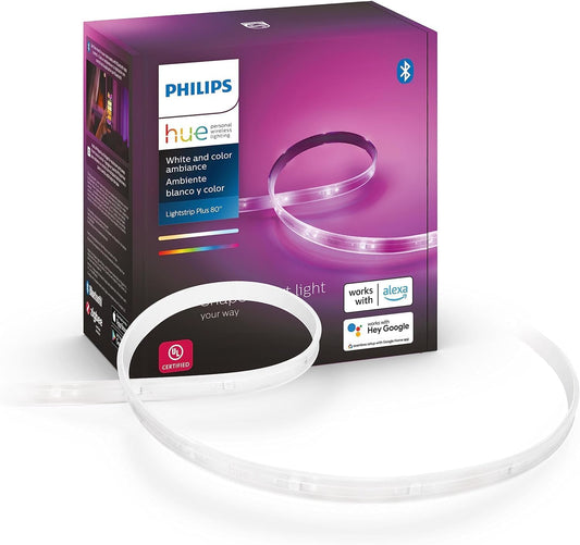 Philips Hue Indoor 6-Foot Smart LED Light Strip Plus Base Kit - Color-Changing Single Color Effect - 1 Pack - Control with Hue App - Works with Alexa, Google Assistant and Apple HomeKit
