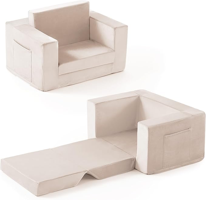 Kids Couch, 2-in-1 Toddler Chair Comfy 1-3 Years, Convertible Kids Chair