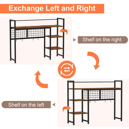 Snughome Desk Shelf, 38.6" Desktop Organizer Shelf, Desk Hutch for Computer Monitor, 4 Tier Desktop Display Rack with Pegboard Hooks Set, Wood Desktop Bookshelf for Home Office Dorm