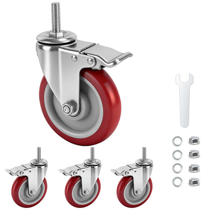 Caster Wheels, 5 Inch Locking Swivel Caster, 1/2"-13 x 1 (Screw Diameter 1/2", Screw Length 1.5") Threaded Stem Casters Set of 4 Heavy Duty,Industrial Castors Wheels for Cart,Furniture and Workbench