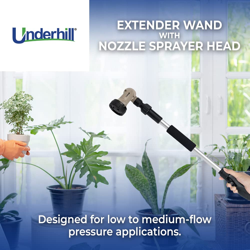Underhill Proline Gold Series Garden Watering Extender Wand for Hose with Nozzle Sprayer Head, 3/4-Inch Thread Inlet, Jet Attachment, NG200-TW