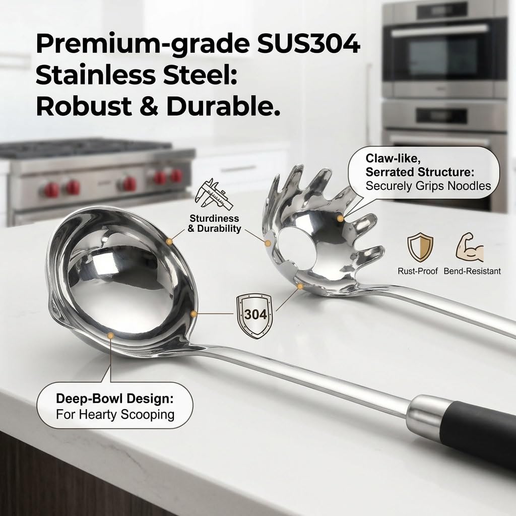 18/10 Stainless Steel Soup Ladle and Pasta Server Set, 2-Piece