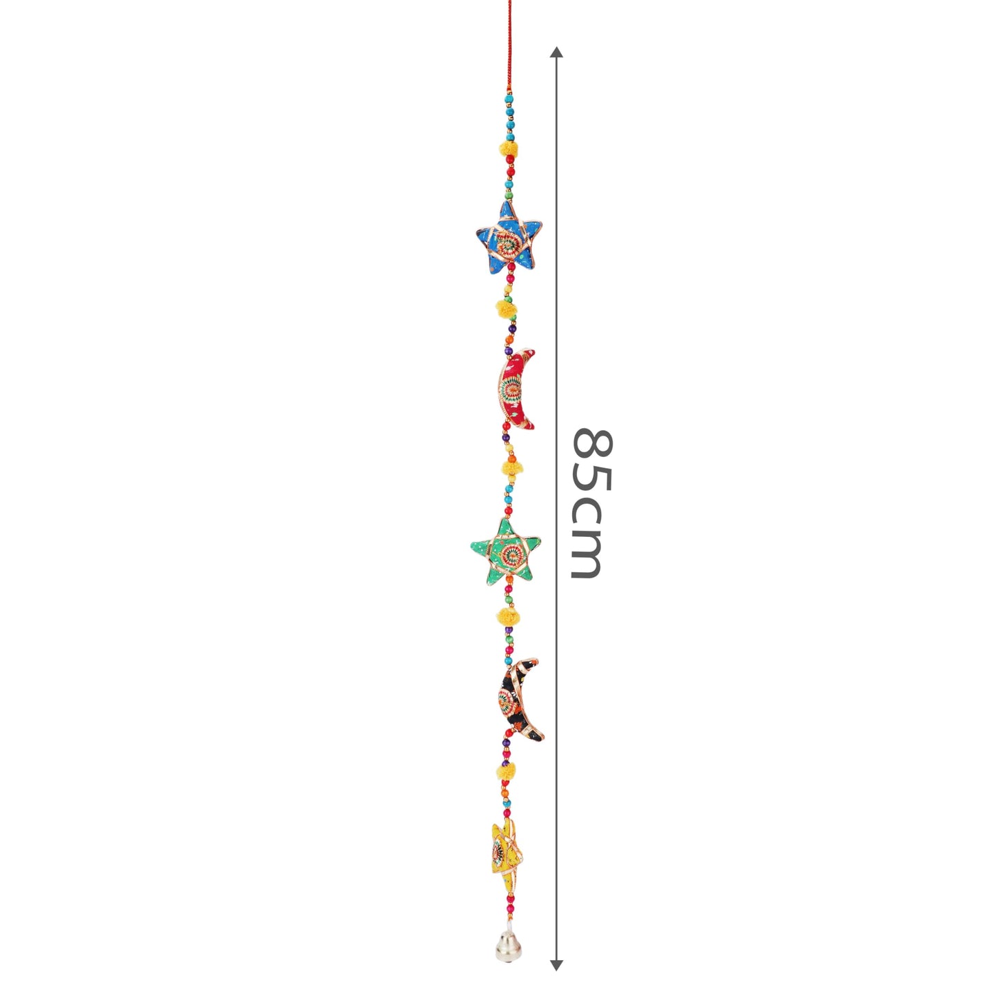 Craftsofindia®Handmade Moon and Stars Garland - 85 cm Beaded Wall Hanging with Bells, Celestial Home Decor for Kids Room, Bedroom, Diwali Party