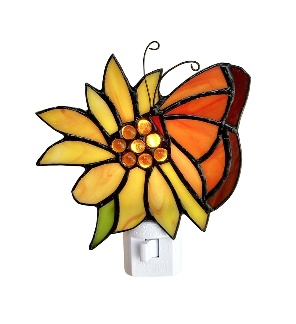 DUONAYU Stained Glass Butterfly Night Light.Butterfly Night Light Bedroom Bed Light Gifts from Nature,Nature Night Light.DYM1001 (Flower Butterfly)