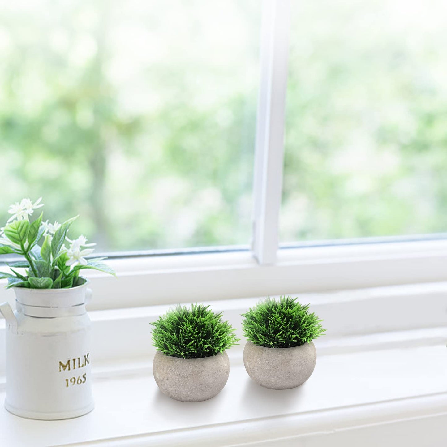 THE BLOOM TIMES 2 Pcs Small Fake Plants for Home Decor Indoor, Artificial Faux Potted Greenery for House Office Decorations