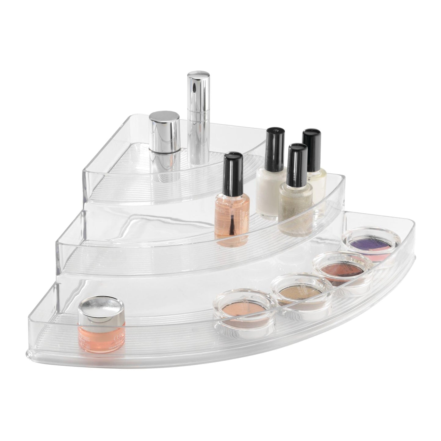 iDesign Recycled Plastic 3-Tier Stadium Spice Rack Organizer for Kitchen, Fridge, Freezer, Pantry and Cabinet Organization, The Linus Collection – 6.25" x 4" x 1.25", Clear