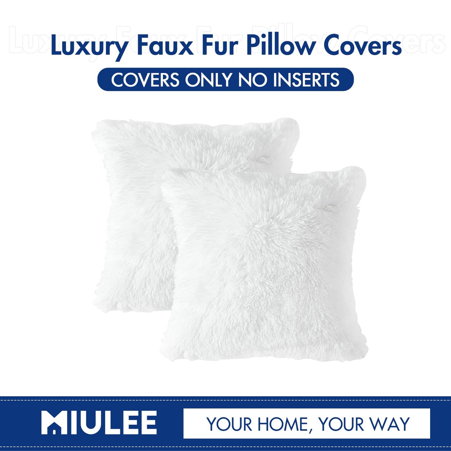 MIULEE Pack of Decoration 2 Luxury Faux Fur Throw Pillow Covers Deluxe Spring Cute Decorative Plush Pillow Case Cushion Cover Shell for Sofa Bedroom Car 20x20 Inch White