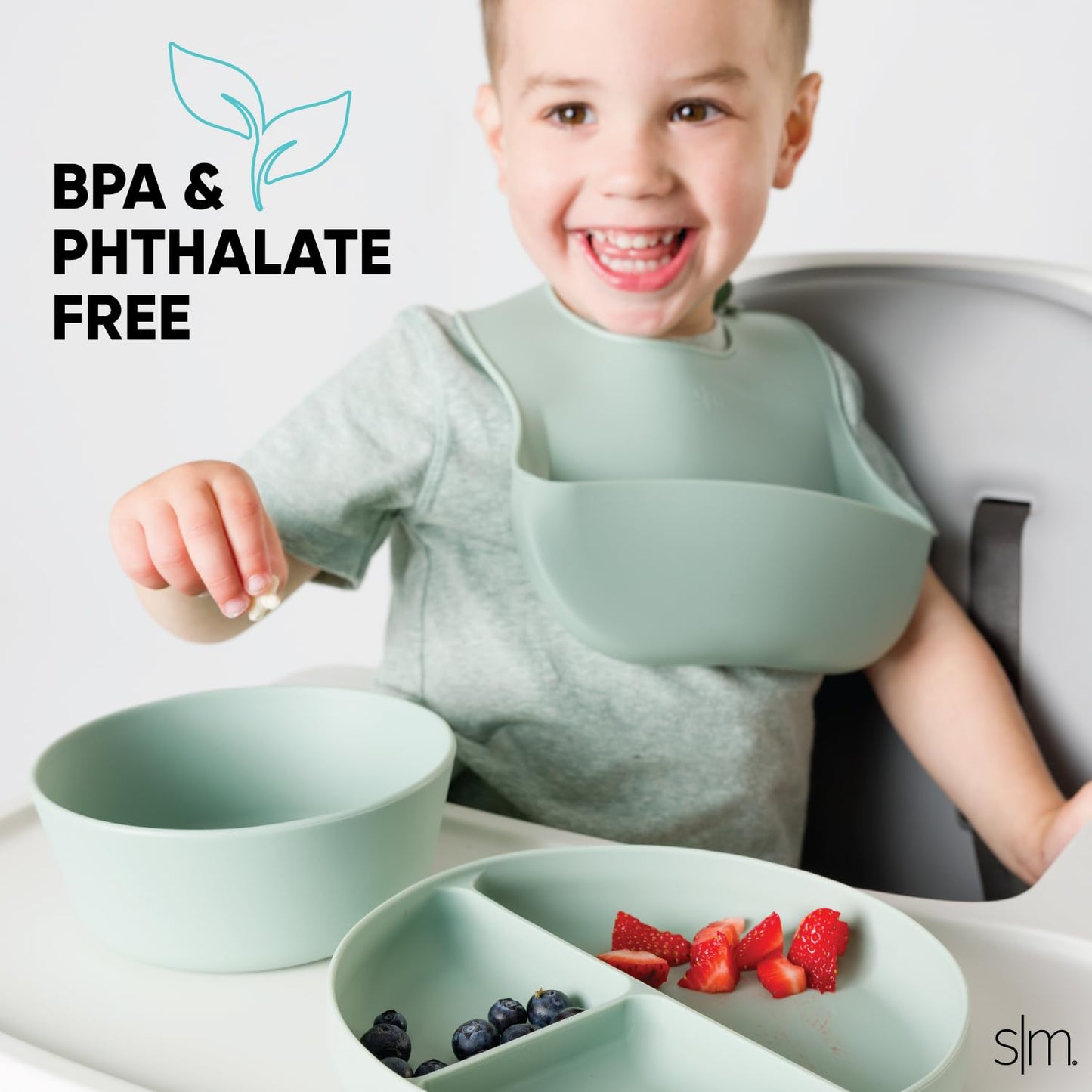 Simple Modern Silicone Bib for Babies, Toddlers | Lightweight and Durable Baby Bibs for Eating with Food Catcher Pocket | Soft Silicone with Adjustable Fit | Bennett Collection | Trains