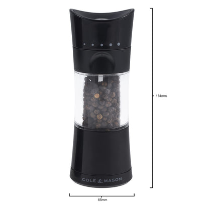 Cole & Mason Harrogate Black Salt and Pepper Grinder Set, Adjustable Ceramic Mechanism, Inverta, ABS Plastic, 154 mm, Gift Set, Includes 2 x Salt and Pepper Mills