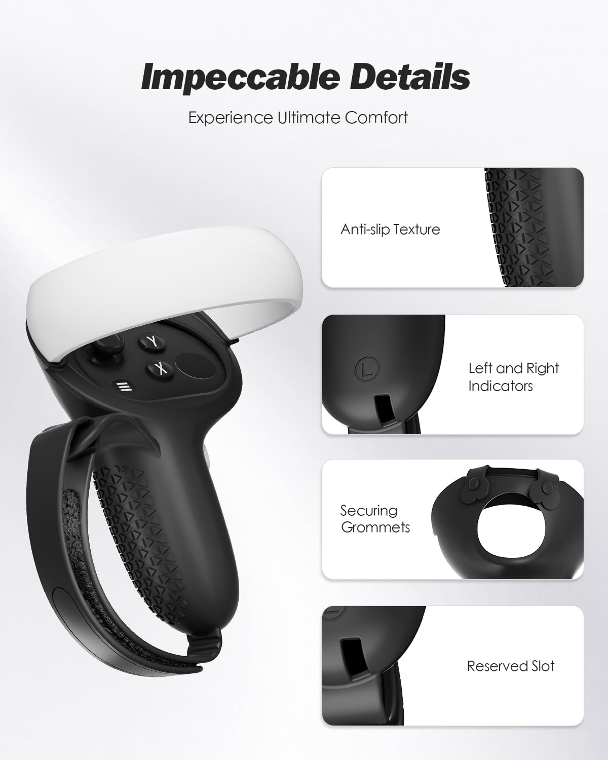 SUPERUS Comfort Controller Grips Cover Compatible with Meta Quest 2 Accessories - All-Silicone Construction, Controller Grips for Oculus Quest 2 with Adjustable Knuckle Straps Protector