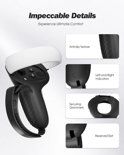 SUPERUS Comfort Controller Grips Cover Compatible with Meta Quest 2 Accessories - All-Silicone Construction, Controller Grips for Oculus Quest 2 with Adjustable Knuckle Straps Protector