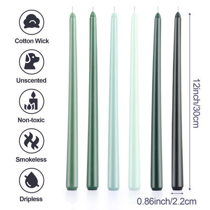 12 Inch Taper Candles Set of 6 Unscented Long Burning Smokeless Long Tall Tapered Candles for Candlesticks Sticks Wedding Home Christmas Decor Dinner