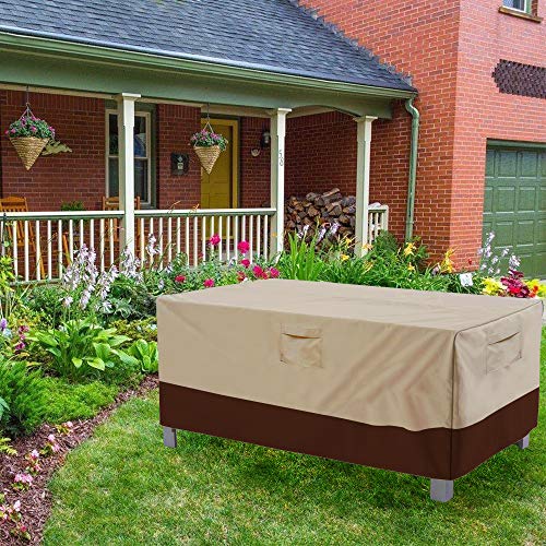 Vailge Rectangular/Oval Patio Table Cover, Heavy Duty and Waterproof Outdoor Lawn Patio Furniture Covers, X-Large Beige & Brown