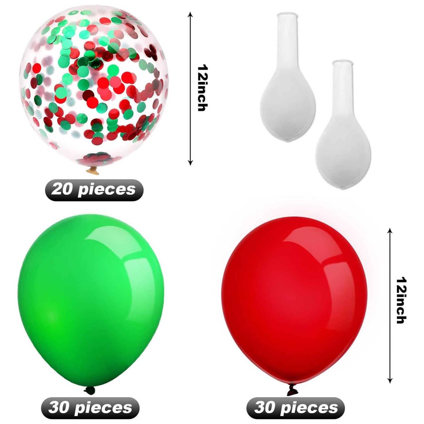 80 Piece 12 Inch Confetti Latex Balloons Event Party Supplies St Patrick's Day 4th July Labor Day Mardi Gras Wedding Birthday Baby Shower Balloons (Christmas Red, Christmas Green)