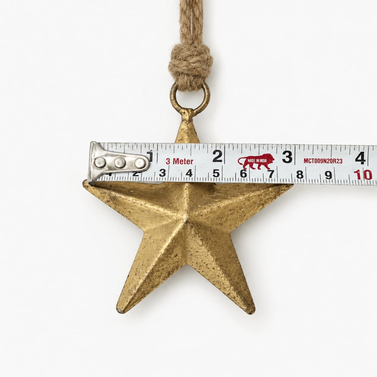 Rustic Gold Star Garland with Rope – Handmade Brass Metal Hanging Star Cluster for Farmhouse, Cow Bell Cluster, Christmas, Holiday, and Outdoor Garden Decor (Star Garland 24")