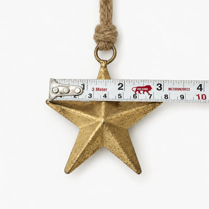 Rustic Gold Star Garland with Rope – Handmade Brass Metal Hanging Star Cluster for Farmhouse, Cow Bell Cluster, Christmas, Holiday, and Outdoor Garden Decor (Star Garland 24")