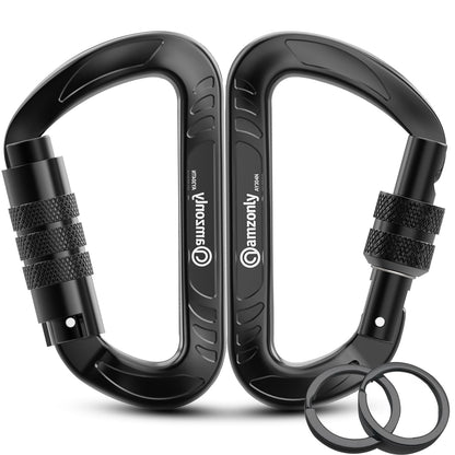 3inch Locking Carabiner Clips Heavy Duty, 2-Pack: 1Auto-Lock& 1Screw Lock, 12Kn /2697lbs Lightweight for Outdoor Camping, Hiking, Hammocks, Pet Safety, and Valuables Protection