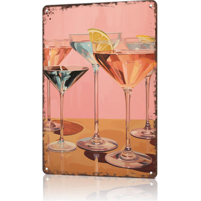 Retro Pink Bar Cart Metal Sign, Summer Funky Cocktail Tin Signs, Preppy Pink Alcohol Poster, Eclectic Aesthetic Decor For Bar Dining Room Kitchen Wall Decor 8x12 Inch
