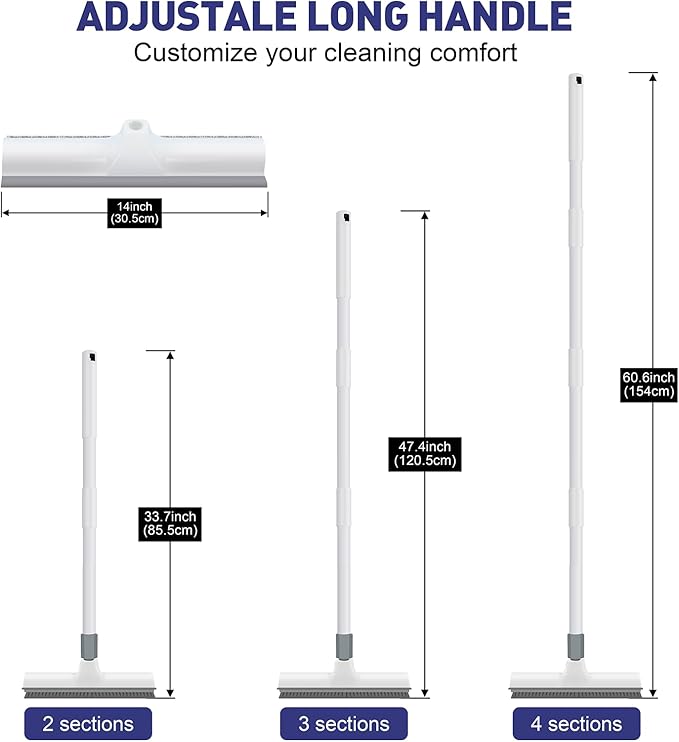 Floor Scrub Brush with 60 inch Long Handle, 2 in 1 Heavy Duty Stiff Bristle