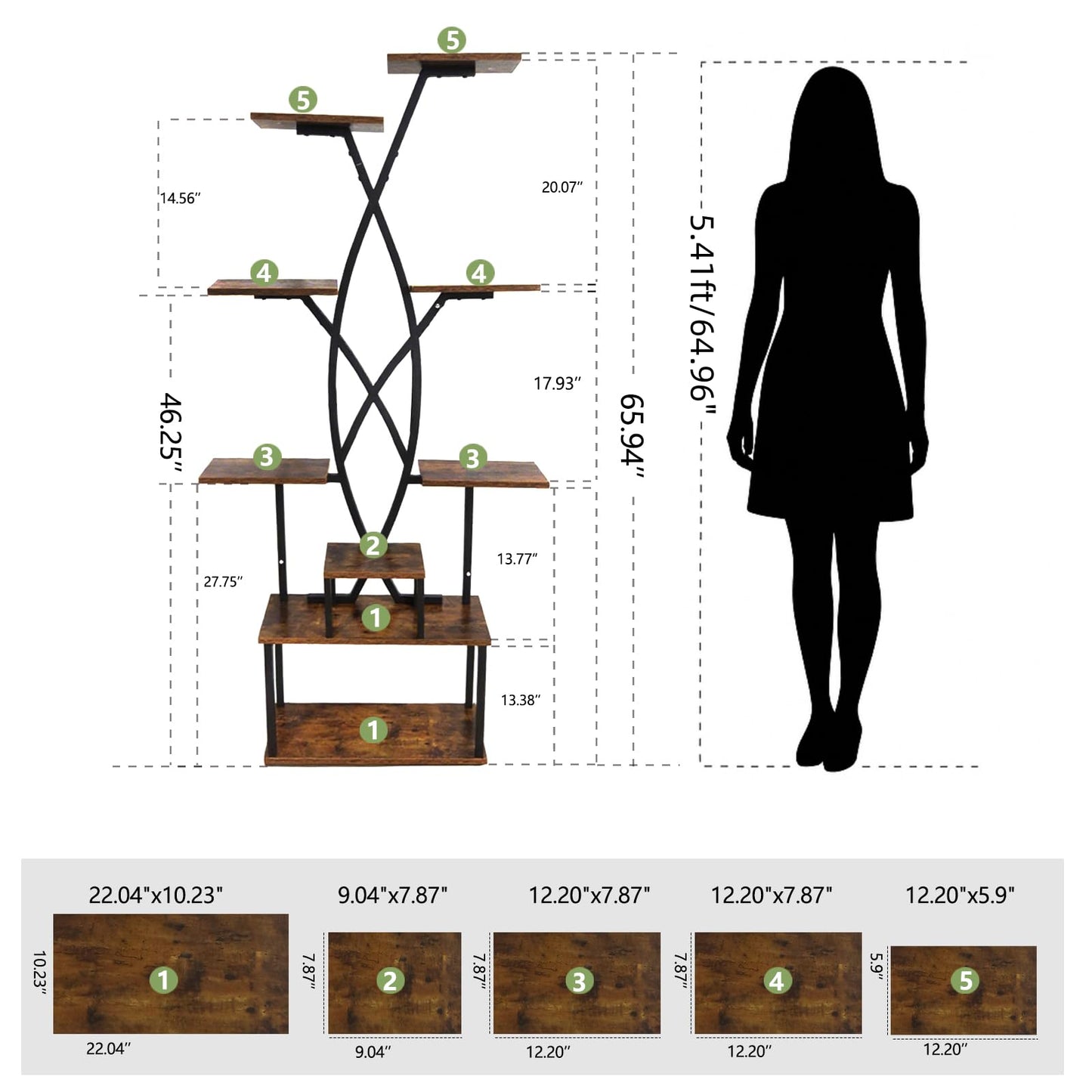 DongRong Plant Stand Indoor with Grow Lights - 9 Tiered 66" Tall Metal Plant Shelf, Curved Plant Stand with Adjustable Feets for Multiple Plants, Corner Flower Shelf for Living Room, Patio