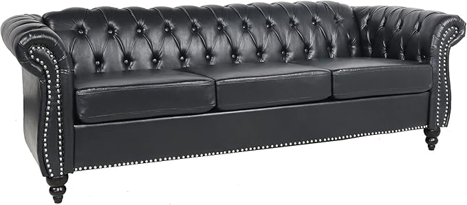 LEVNARY Chesterfield Sofa, Classic Tufted Upholstered Leather Couch, Modern 3