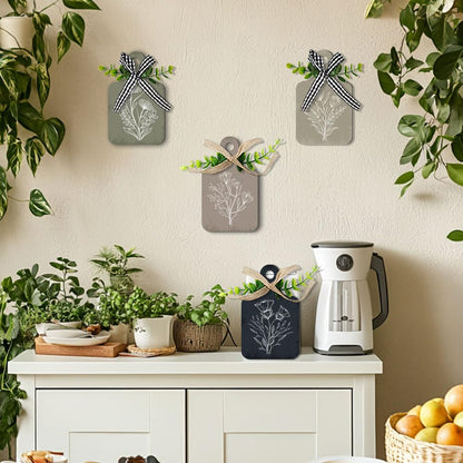 PH PandaHall 4pcs Kitchen Wooden Hanging Signs, Wall Decor Wood Sign Flower Kitchen Signs Wall Decor Hanging Plaques Farmhouse Sign Wood Bar Sign for Home Kitchen Dining Living Room Bar Cafe Art Decor