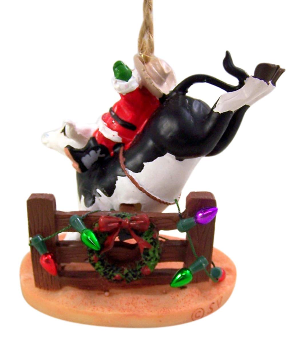 Cast Resin Bull Riding Santa Claus Hanging Christmas Tree Ornament, 3 1/4 Inch