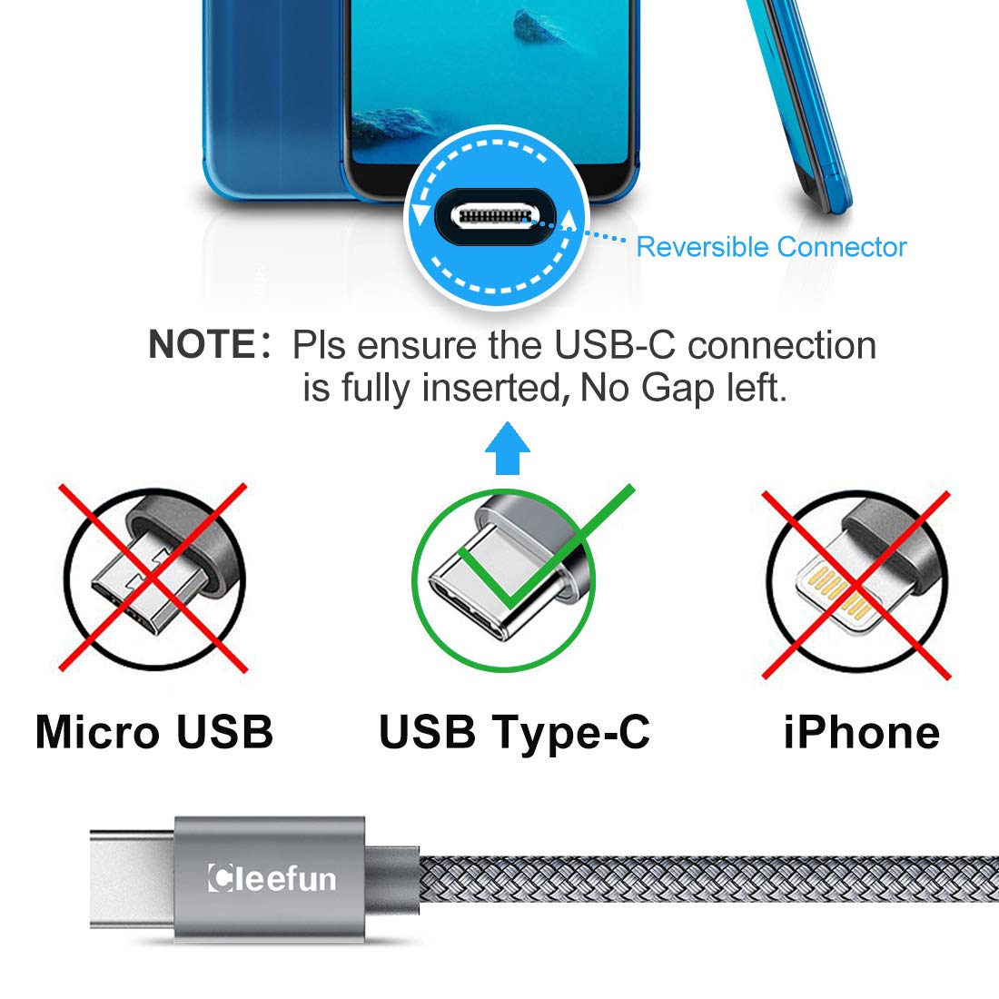 CLEEFUN USB C Cable, USB to USB C Cable, [5 Pack, 3/3/6/6/10 ft] Type C Charger Cable Fast Charging for iPhone 17 16 15 Pro Max Plus Air, for Samsung Galaxy S25 S24 S23 S22 S21 S20 S10 A17 A16 A15
