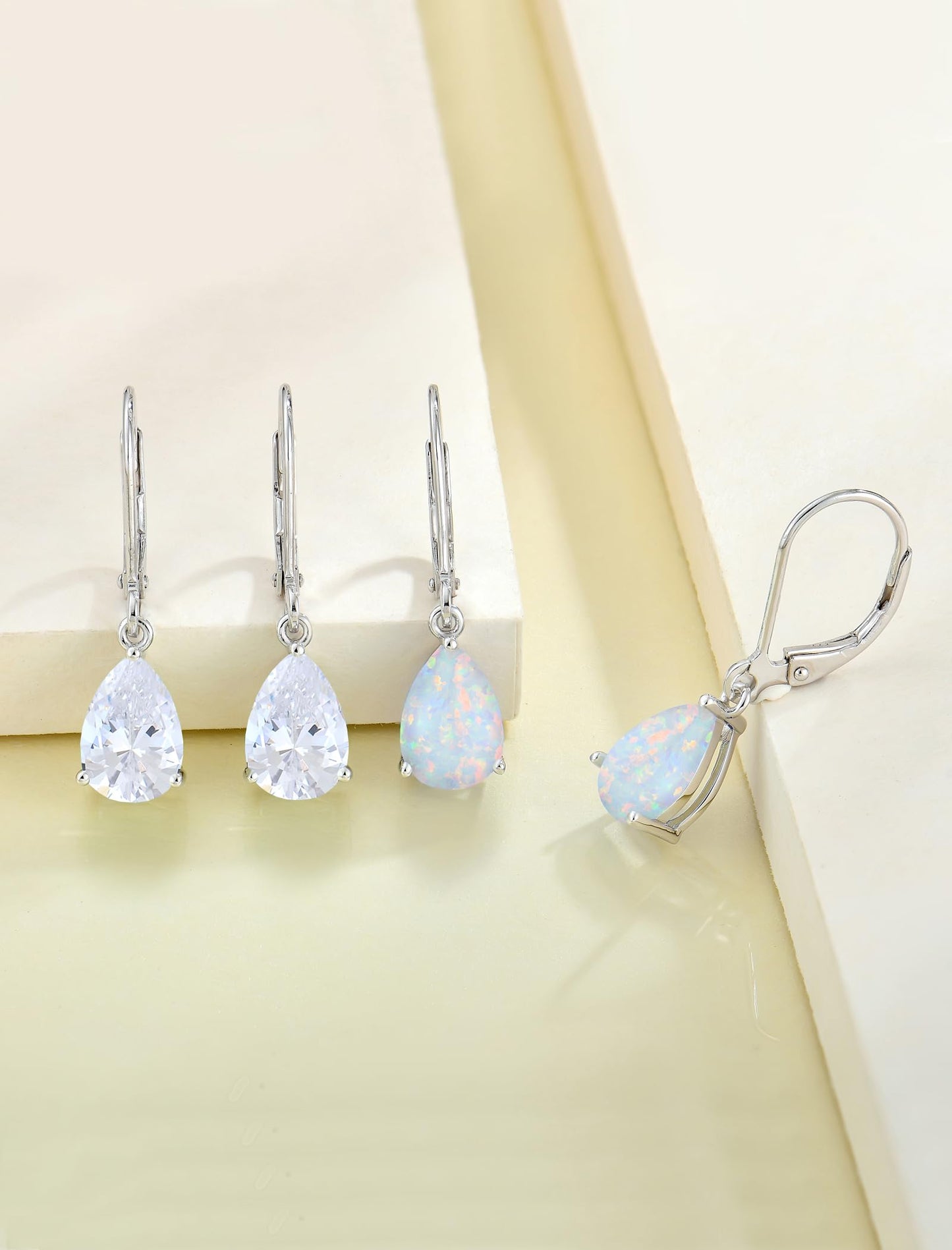 YL 925 Sterling Silver Teardrop Dangle Drop Earrings for Women 7x10 MM Solitaire Created Opal Leverback Jewelry