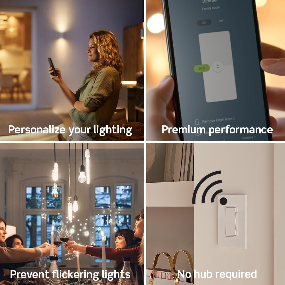 Leviton Decora Smart Switch, Wi-Fi 2nd Gen, Neutral Wire Required, Works with Matter, My Leviton, Alexa, Google Assistant, Apple Home/Siri & Wired or Wire-Free 3-Way, D215S-1RW, White