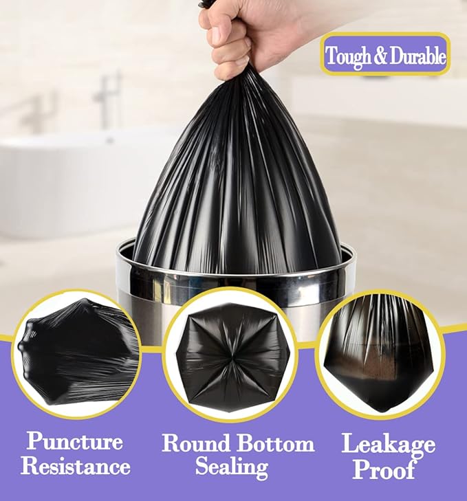 3 Gallon 120pcs Small black Trash Bags Plastic Strong black Garbage Bags