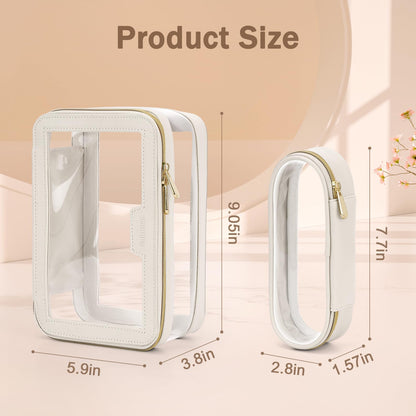 Soimeat Travel Clear Makeup Bag with Makeup Brush Bag, Leather Make up Case Toiletry Bag, Portable Cosmetic Bag Case, Transparent Waterproof Cosmetic Organizer Storage Bag for Women, Off-White