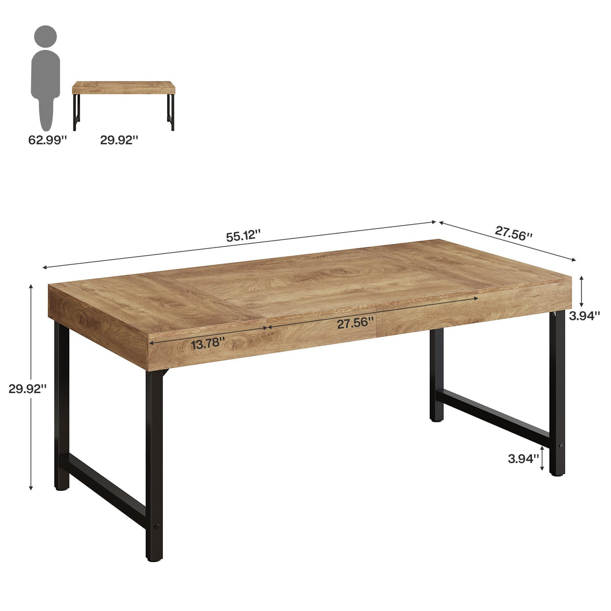 Tribesigns 55" Industrial Executive Desk for Home Office, Rustic Simple Computer Laptop Desk with Strong Metal Legs, Study Writing Table Business Workstation, Small Conference Table