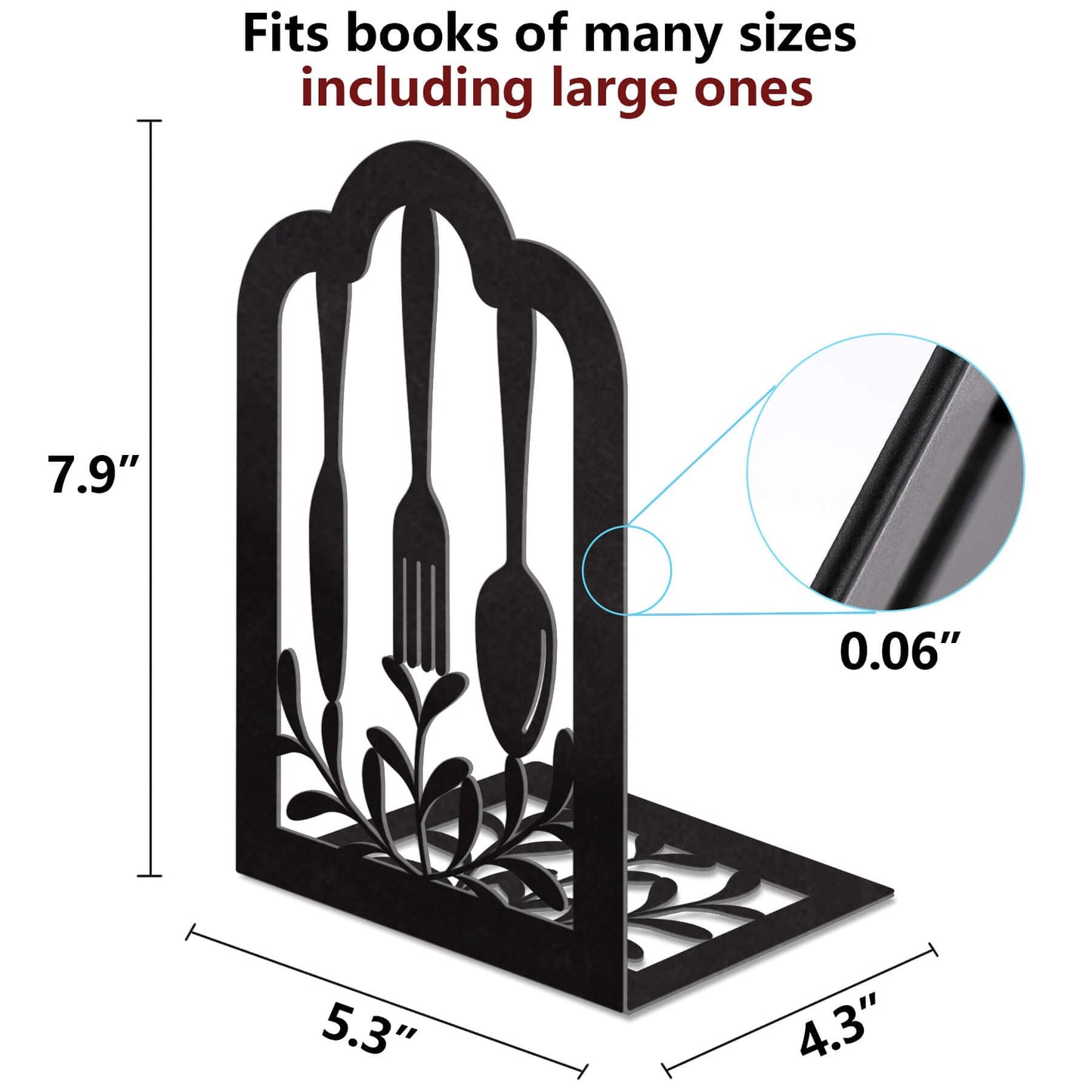 Book Ends,Metal Bookend,Bookend Decorative Heavy Book Ends for Shelves, Home Decorative Bookends for Heavy Books,Non-Skid Black Book Holder for Kitchen Housewarming Cooking Lover Gifts