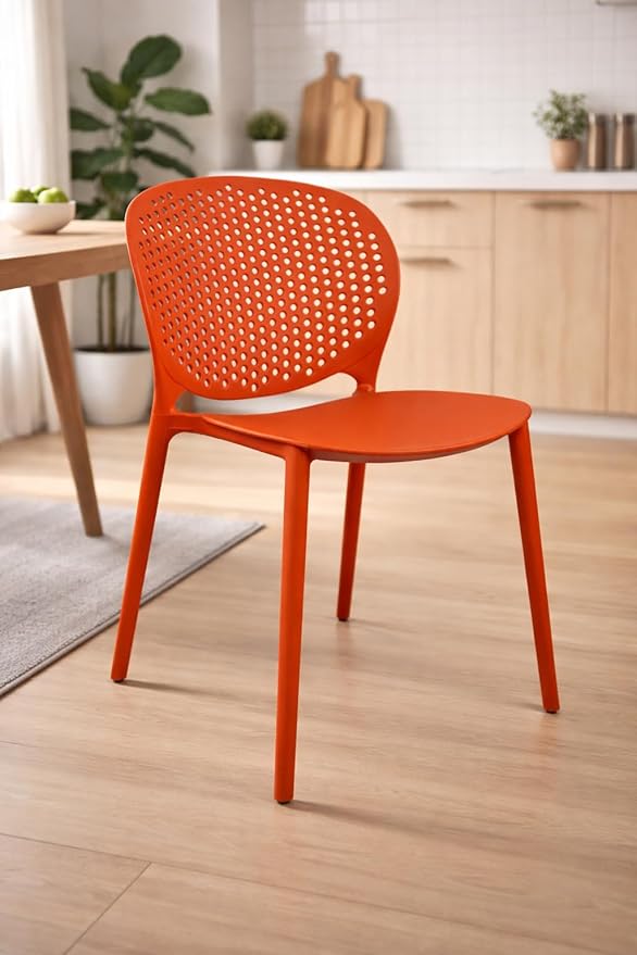 2xhome Set of 4 Patio Dining Chairs | Modern Stackable Outdoor Pool Side Chair | Weather Resistant Plastic for Yard, Porch, Balcony, Kitchen, Orange