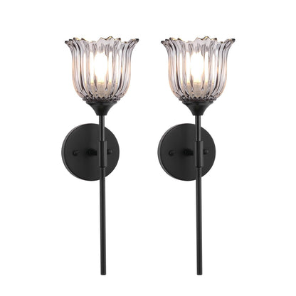 BYOLIIMA Vintage Wall Sconce Set of 2 with Smoke Gray Glass Shades Mid Century Bathroom Vanity Wall Light Fixtures Industrial Matte Black Wall Lamp for Bedroom Mirror Living Room Restaurant