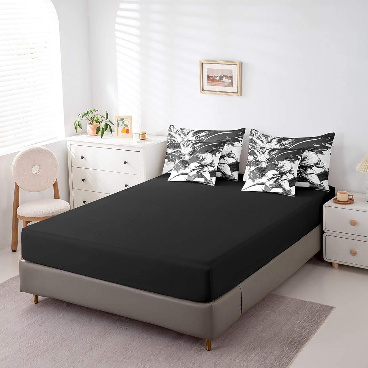 Feelyou Kids Taekwondo 7 Pieces Bedding Set Queen Size, Japanese Sports Bed in A Bag Samurai Comforter Set with Sheets Boys Girls Dragon Teens Bed Set Bedroom Decor 7Pcs