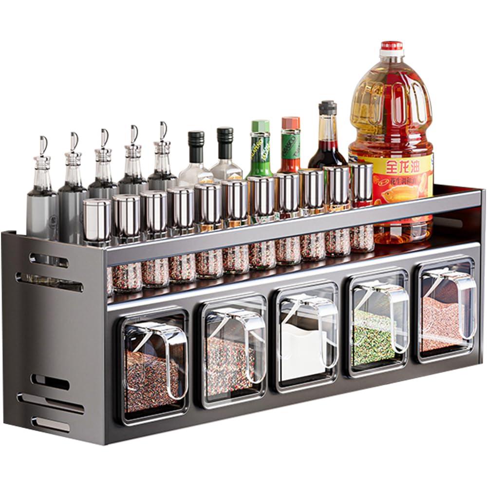 ANQIA Kitchen Spice Rack Wall Mount Hanging Seasoning Box Over Stove Hanging Shelf Seasoning Jar Organizer for Sugar Salt Pepper (5 Box)