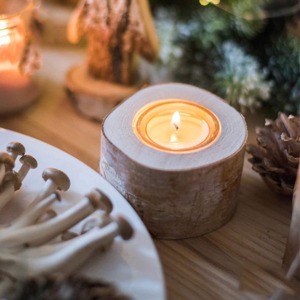 Christmas Birch Tealight Holder Real Birch Log Candle Holders Wooden Tealight Candleholder Succulent Plant Holder for Home Party Fireplace Decoration (Pack of 4 Same Height 2.36"x2.36")