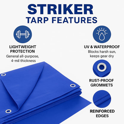 Striker – All Purpose PE Cover with UV Protection, Rust-Resistant Grommets, and Rope-Reinforced Edges (Blue, 40' x 60')