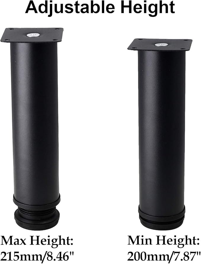 Set of 4 Stainless Steel Furniture Legs 8 Inch, Adjustable Round Cabinet Legs