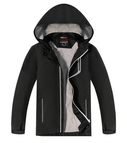 YoungSoul Boys Girls Waterproof Jackets Kids Lightweight Fleece Lined Raincoat School Coats with Detachable Hood Black 10-11 Years