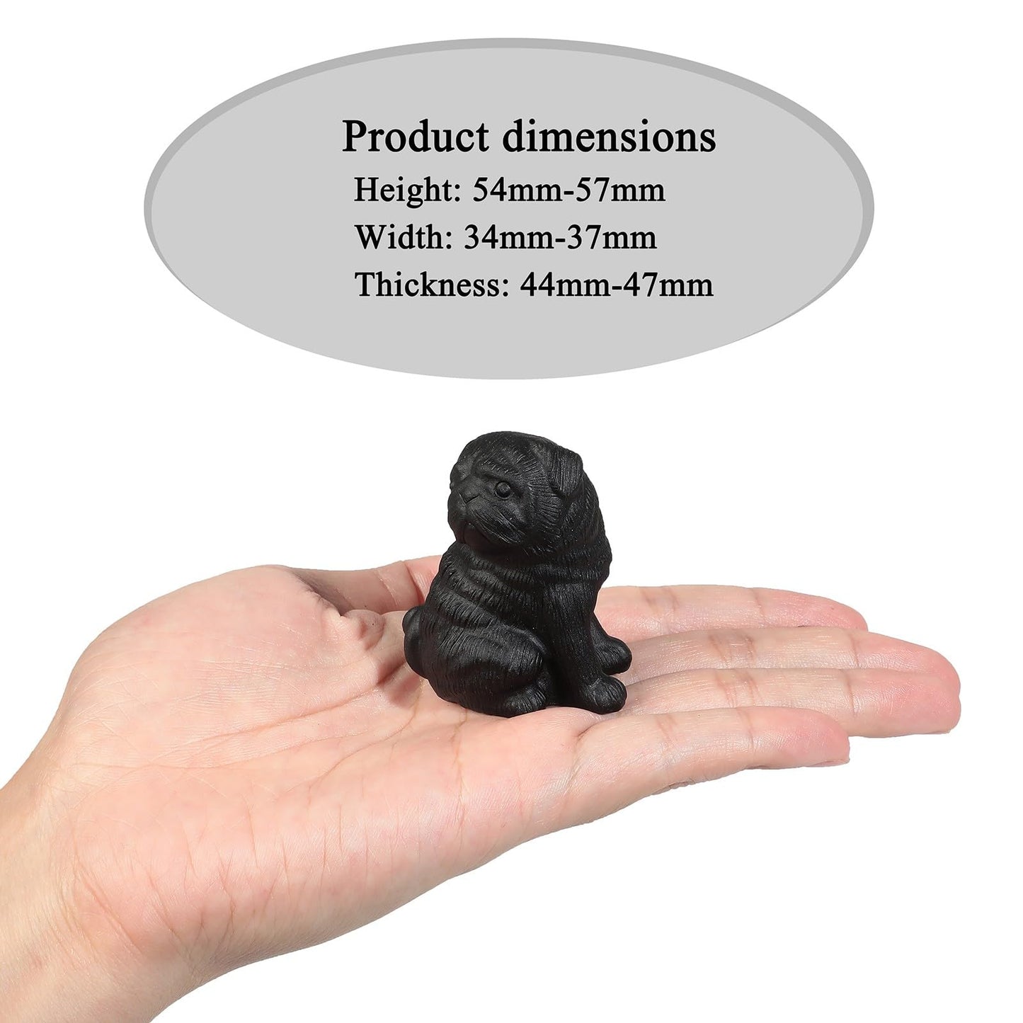 Amogeeli 2.13 Inch Black Obsidian Crystal Pug Figurine, Mini Cute Puppy Statue, Handmade Animal Ornament for Reiki/Meditation/Home Office Decoration