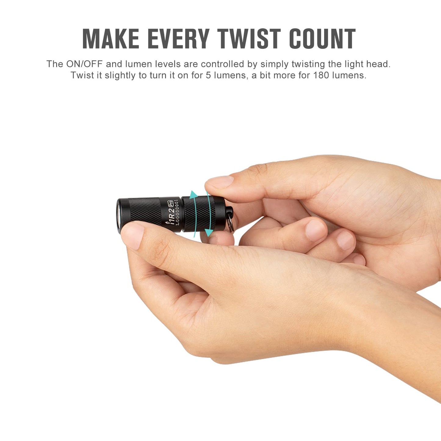 OLIGHT I1R 2 Pro EOS EDC Keychain Torch 180 Lumens Twist-Switch LED Flashlights Powered by USB Rechargeable Battery, Tiny Pocket Lamp for Hiking or Camping (Black)
