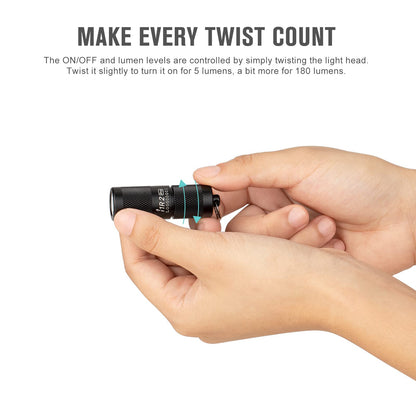 OLIGHT I1R 2 Pro EOS EDC Keychain Torch 180 Lumens Twist-Switch LED Flashlights Powered by USB Rechargeable Battery, Tiny Pocket Lamp for Hiking or Camping (Black)